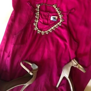 Pink crew neck high low dress